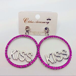 NWT Earrings Crystal Magenta set in Silvertone PIERCED
